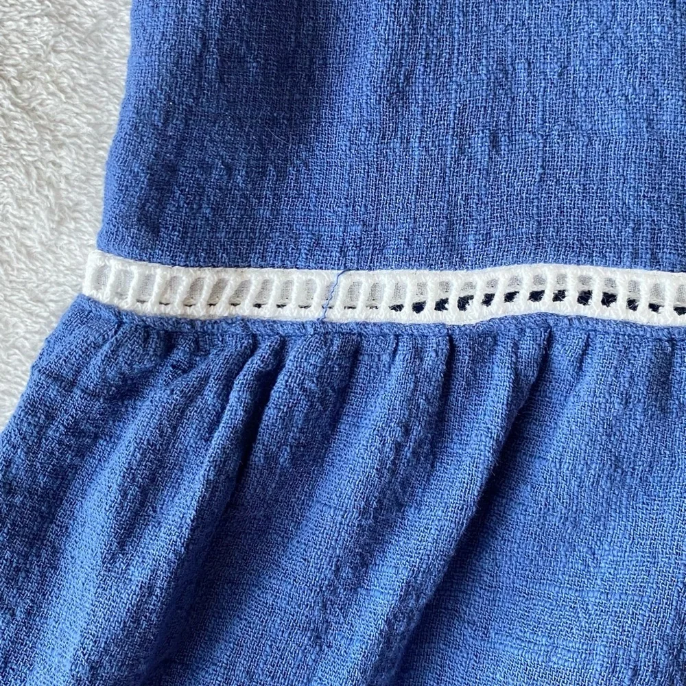 SAGE the Label Blue Halter Mini Dress White Ric Rac Trim Keyhole Neck Small - Picture 6 of 12
